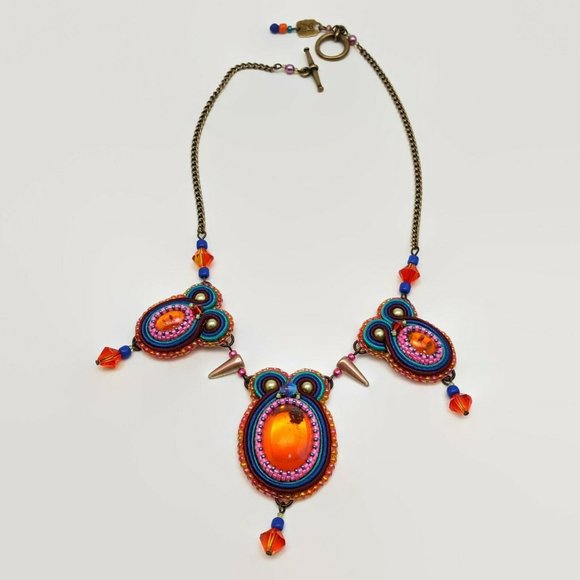 Amee Runs With Scissors Colorful Beaded Cabochon Necklace - Picture 1 of 6